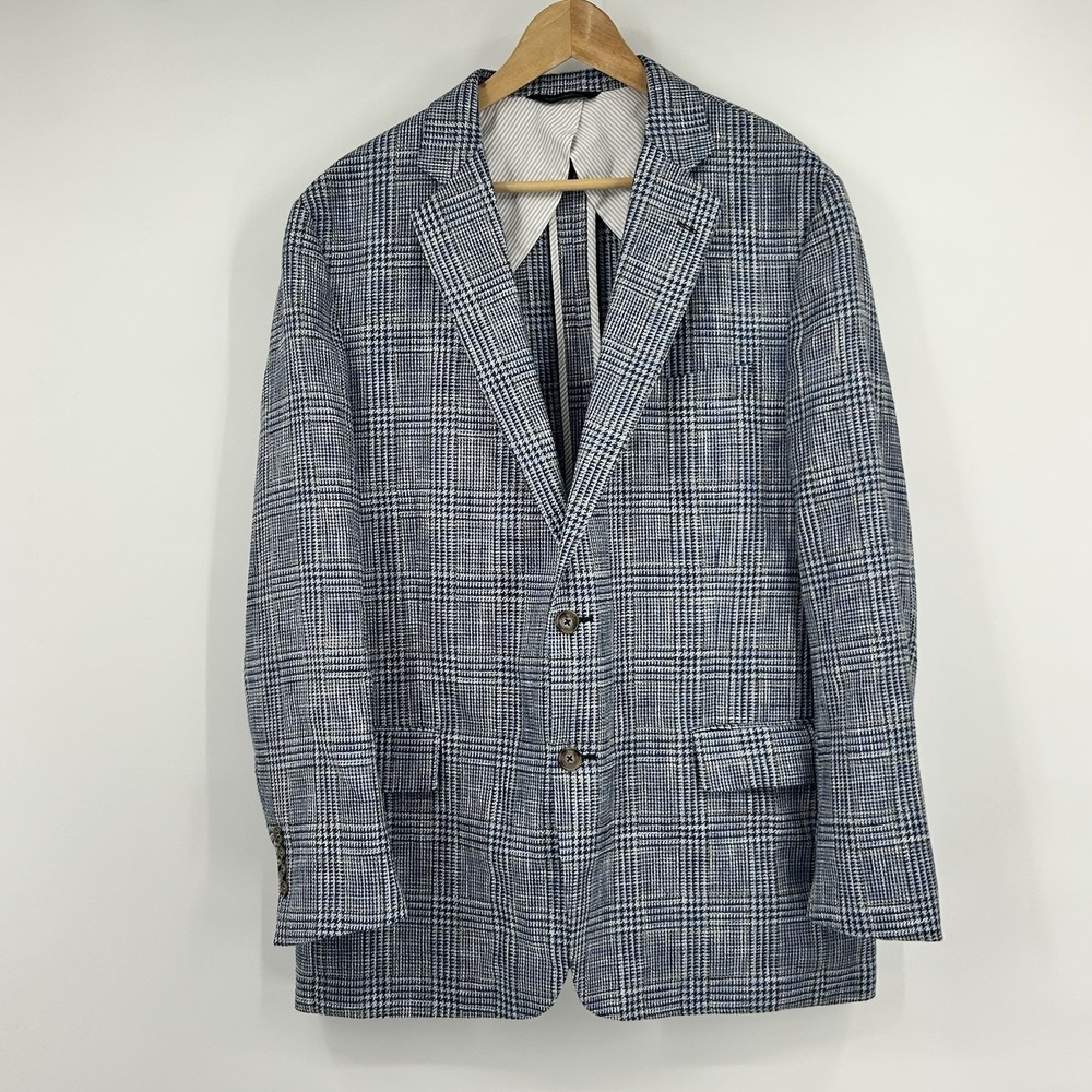 Brooks Brothers 46R Guabello Wool Blend Sport Coat Blue Plaid Blazer Italy Fabri